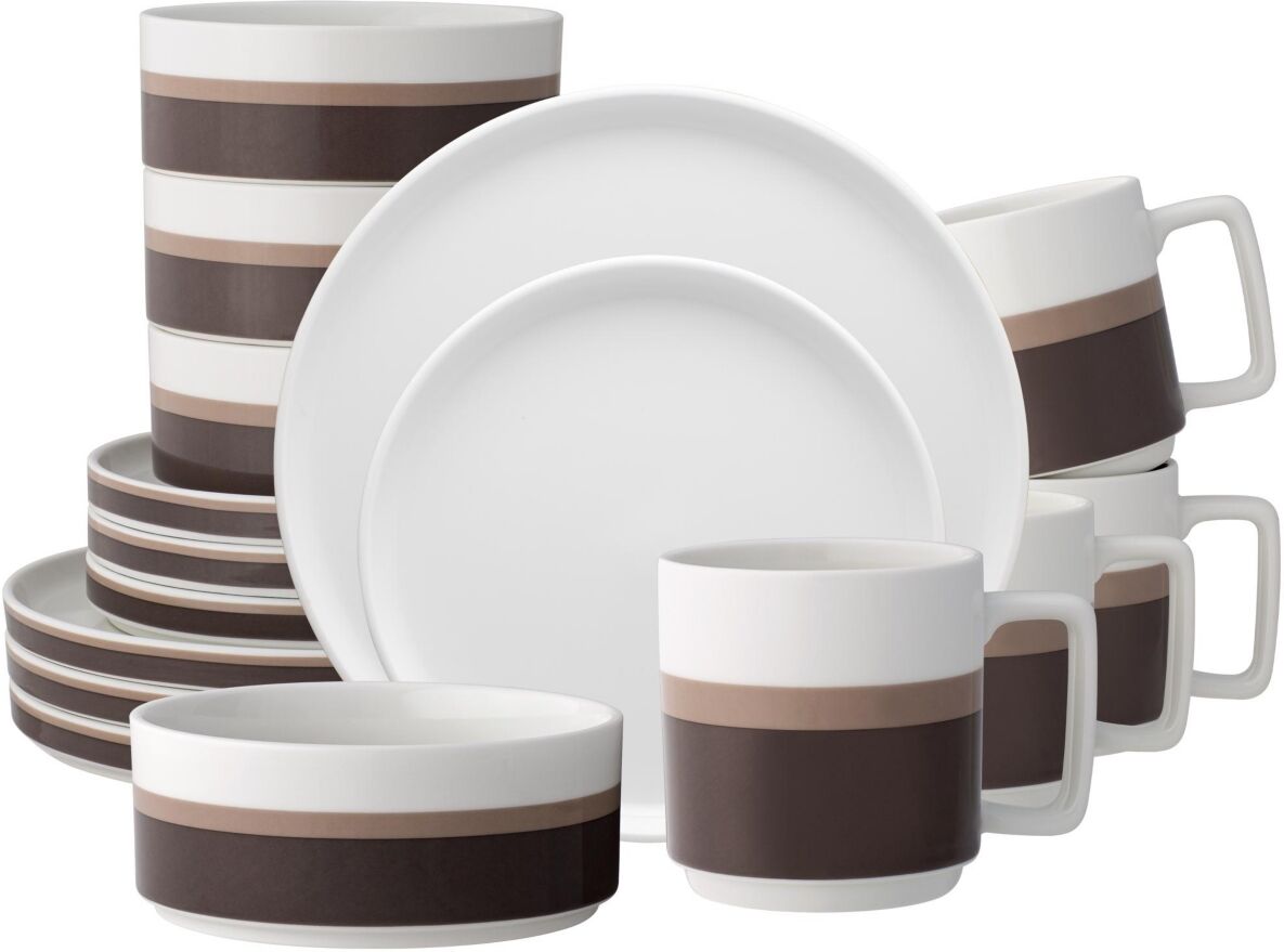 Noritake Colorstax Stripe 16-Piece Dinnerware Set, Service for 4 - Brown