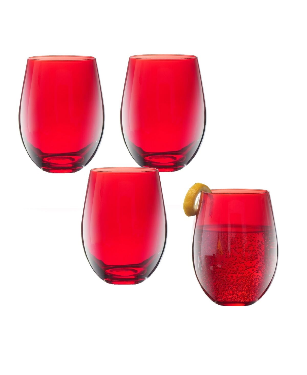 Qualia Glass Carnival Stemless 19 oz Wine Glasses, Set of 4 - Red