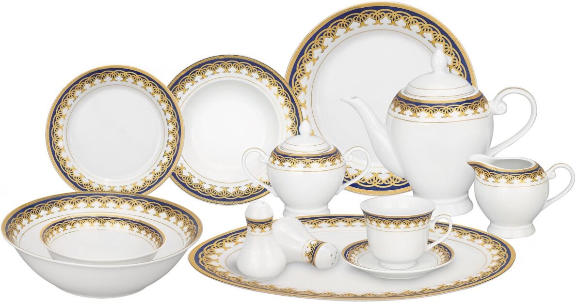 Lorren Home Trends 57 Piece Porcelain Dinnerware Set, Service for 8 - Blue