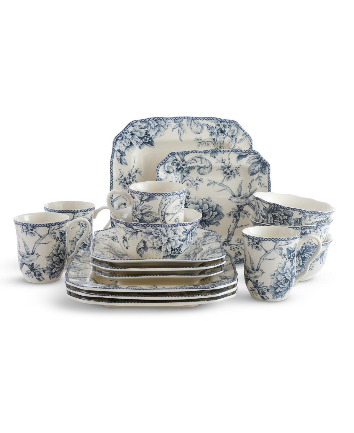 222 Fifth Adelaide Woodland 16-Pc. Dinnerware Set, Service for 4 - Blue