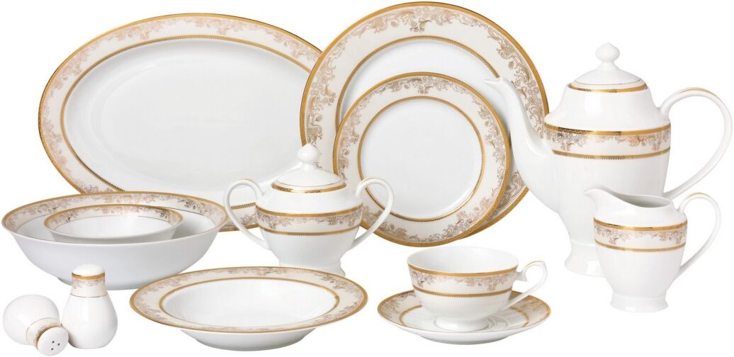 Lorren Home Trends Chloe 57-pc Dinnerware Set, Service for 8 - Gold