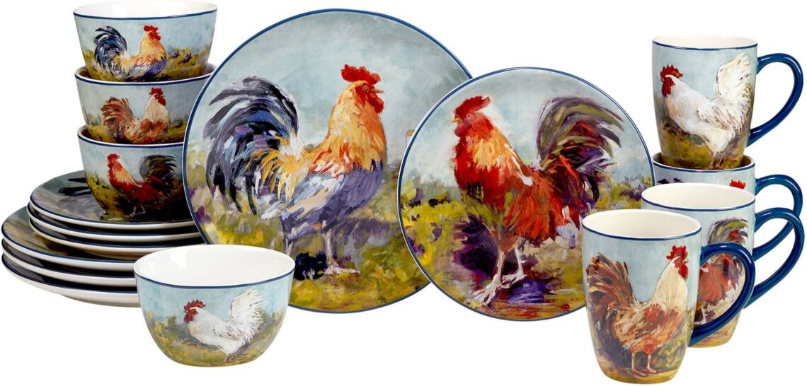 Certified International Rooster Meadow Dinnerware Set, 16 Piece - Blue