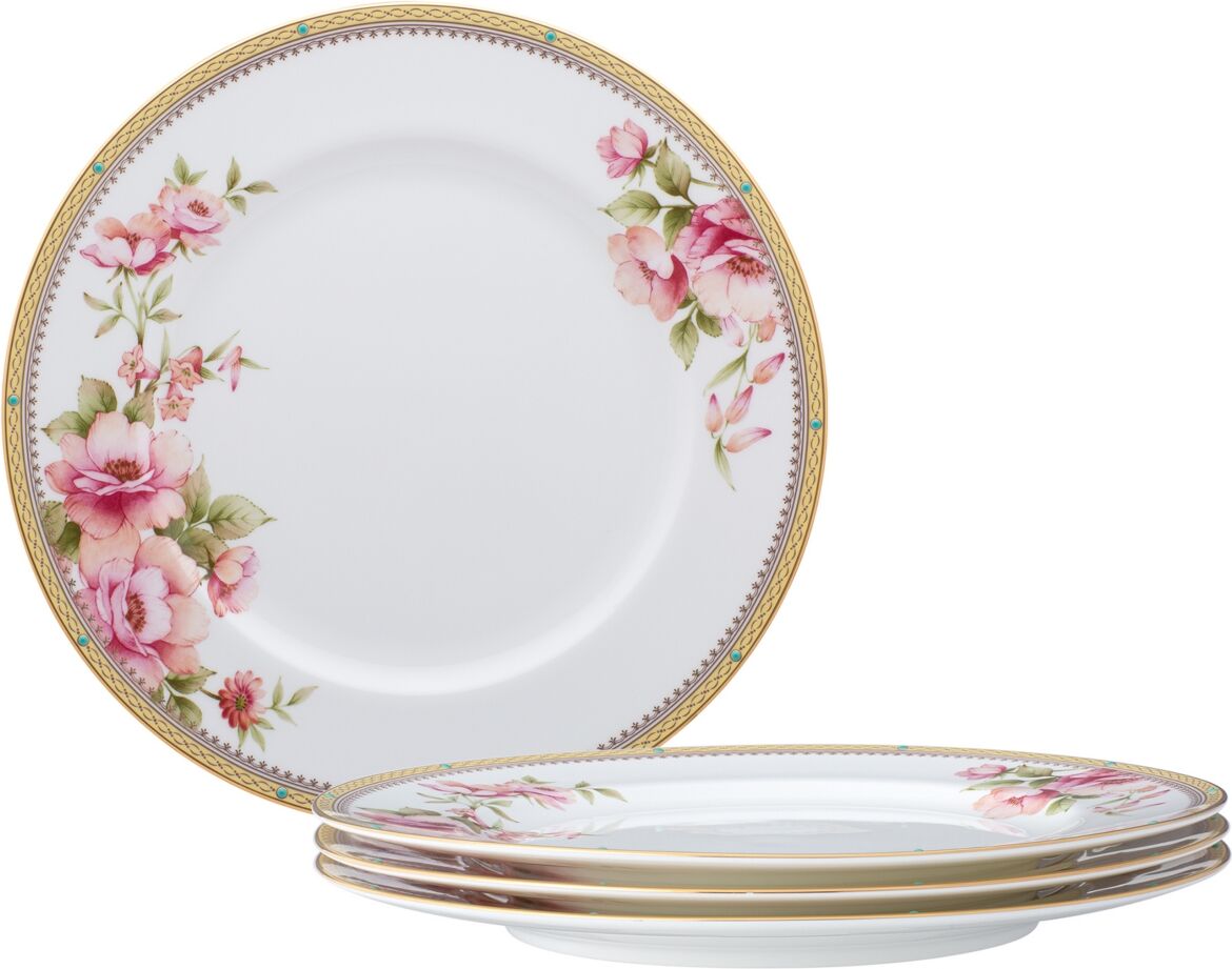 Noritake Hertford Set of 4 Dinner Plates, Service For 4 - White Pink