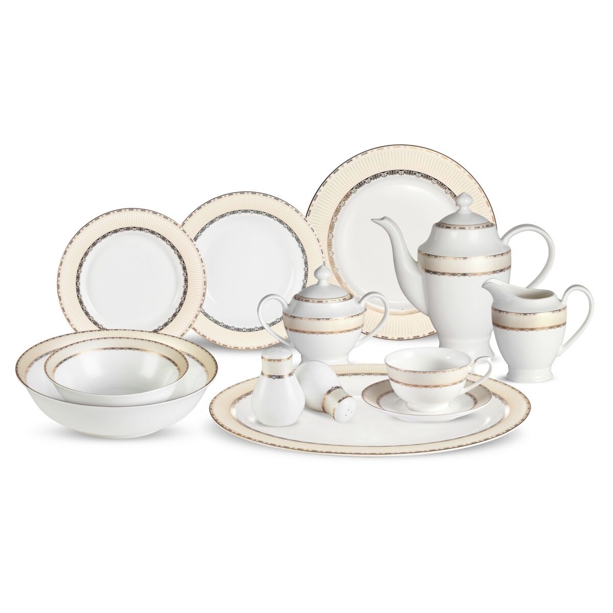 Lorren Home Trends Margaret 57-pc Dinnerware Set, Service for 8 - Gold