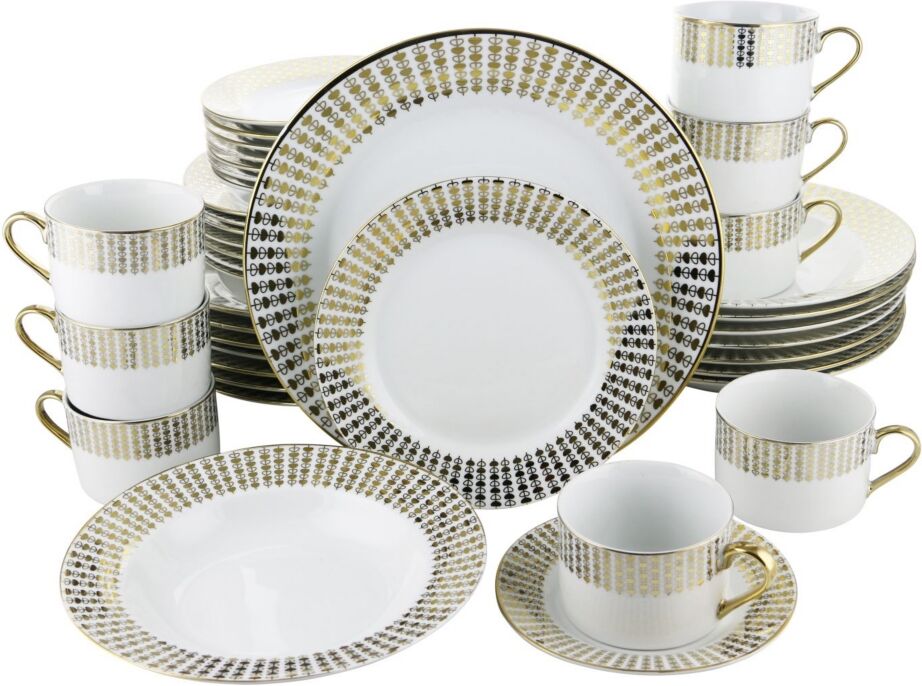 Three Star Hearts 40 Piece Dinnerware Set - Gold