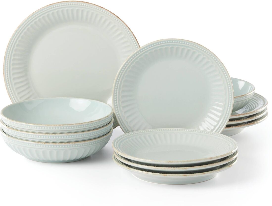 Lenox French Perle Groove 12-Piece Dinnerware Set, Created for Macy's - Ice Blue