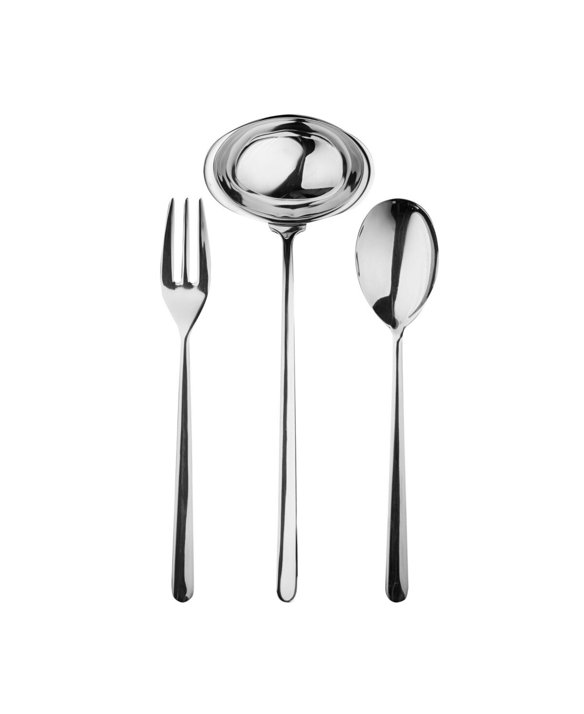 Mepra Serving Set Fork Flatware Set, Spoon and Ladle Linea Flatware Set, Set of 3 - Silver-Tone