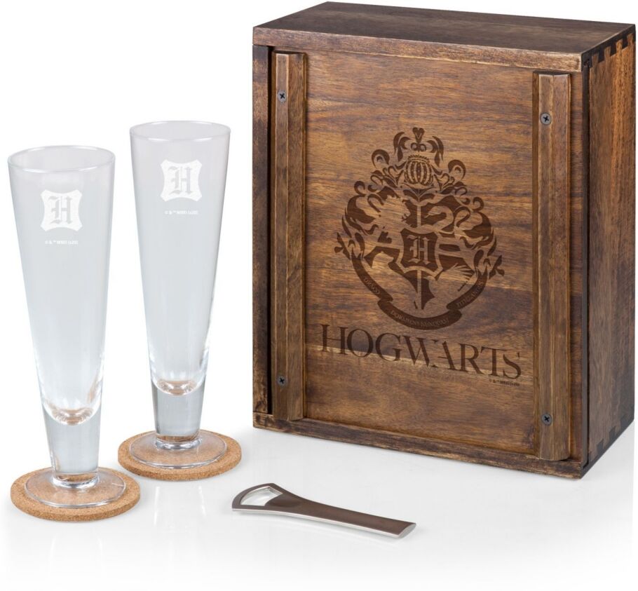 Legacy Harry Potter Hogwarts Beverage Glass Gift Set, 6 Pieces - Acacia Wood