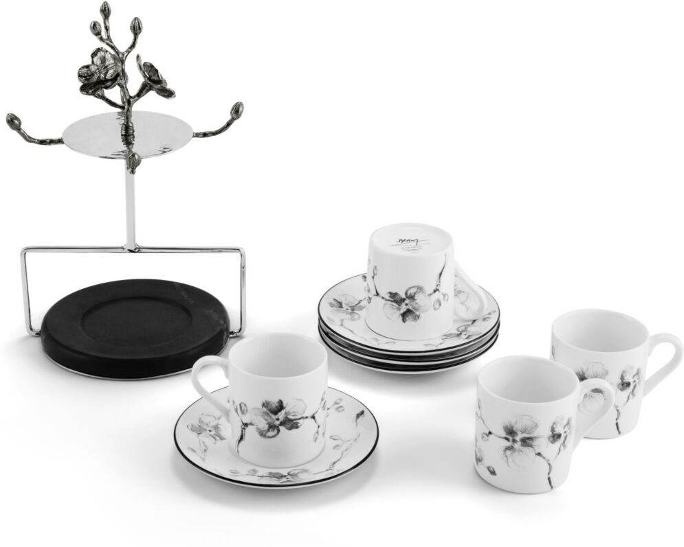 Michael Aram Orchid 9 Piece Demitasse Cups and Stand Set - Gunmetal