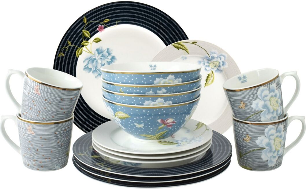 Laura Ashley Heritage Collectables Dinner Set in Gift Box, 16 Pieces - White with Different Colors