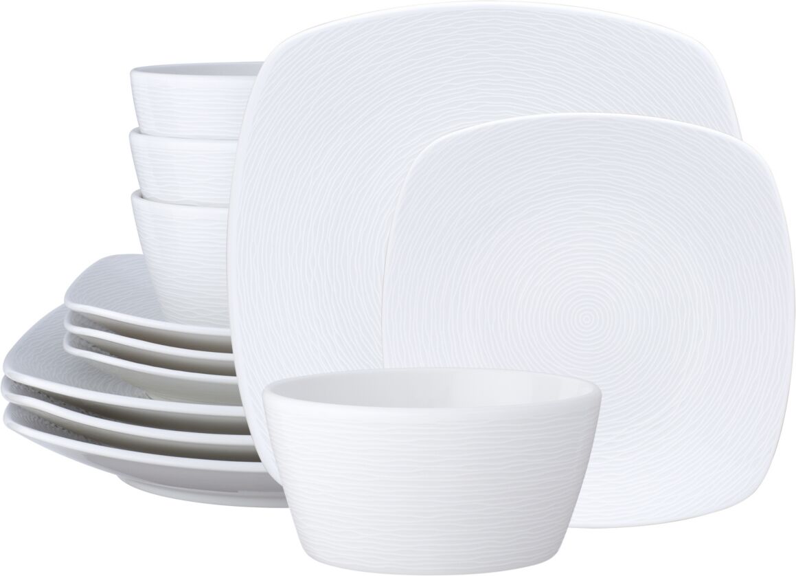 Noritake Non Swirl Square Set 12 Piece Dinnerware Set, Service For 4 - White