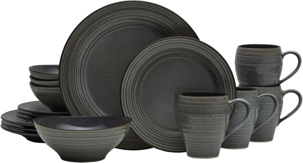 Mikasa Swirl Graphite 16 Piece Dinnerware Set, Service for 4 - Gray