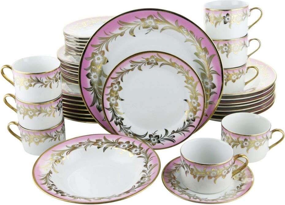 Three Star Flowers 40 Piece Dinnerware Set - Pink