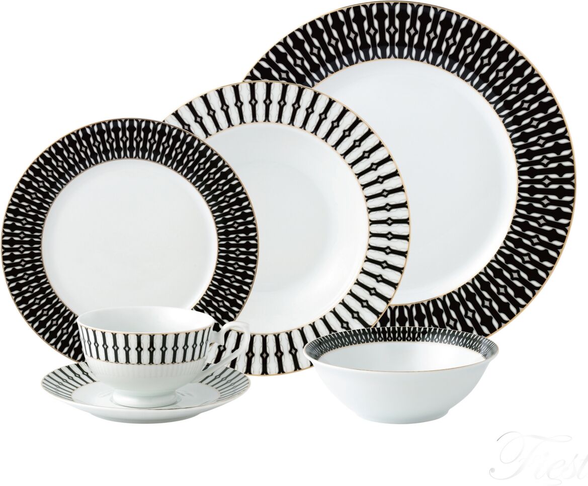 Lorren Home Trends Dinnerware Fine China, Service for 4 by Lorren Home Trends, Set of 24 - Black