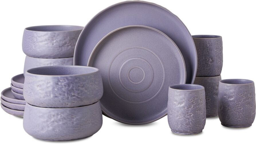 Pro-Ject Stone by Mercer Project Shosai Stoneware 16 Pieces Dinnerware Set, Service for 4 - Lavender