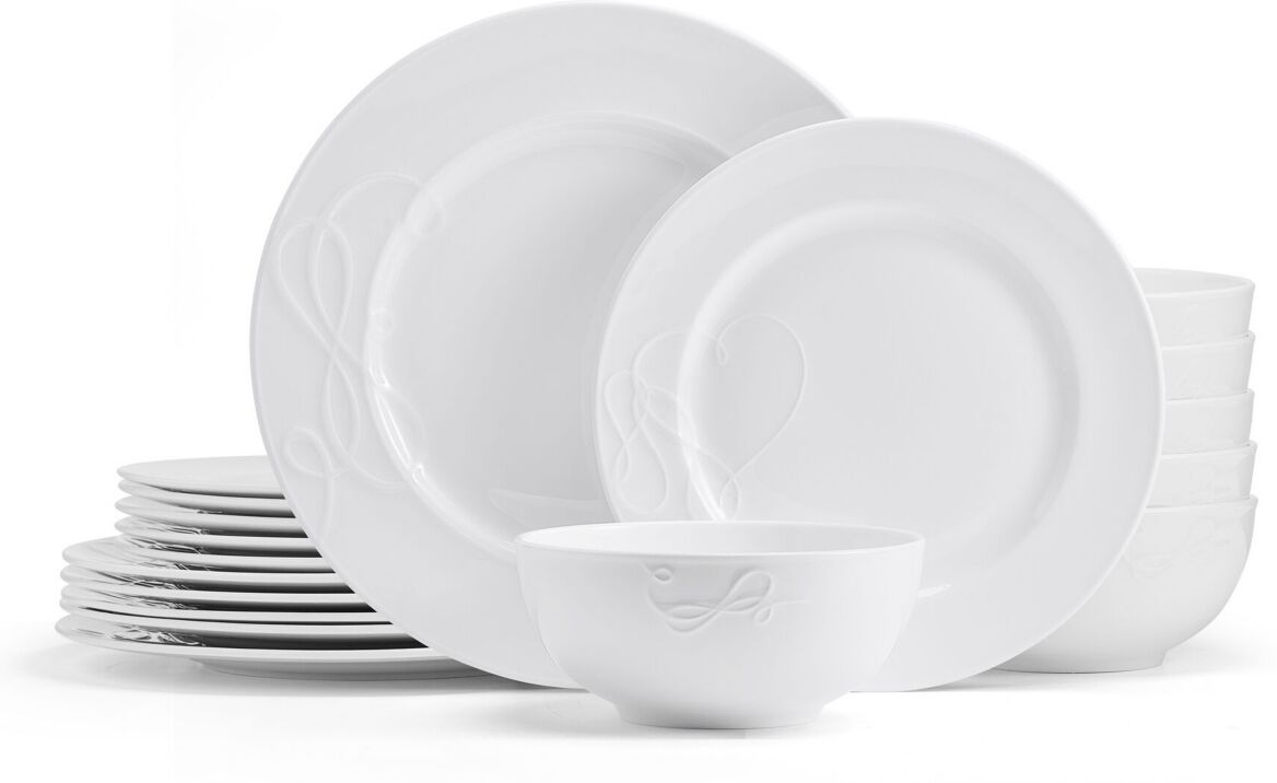 Mikasa Embossed Love Story Bone China 18 Piece Dinnerware Set, Service for 6 - White