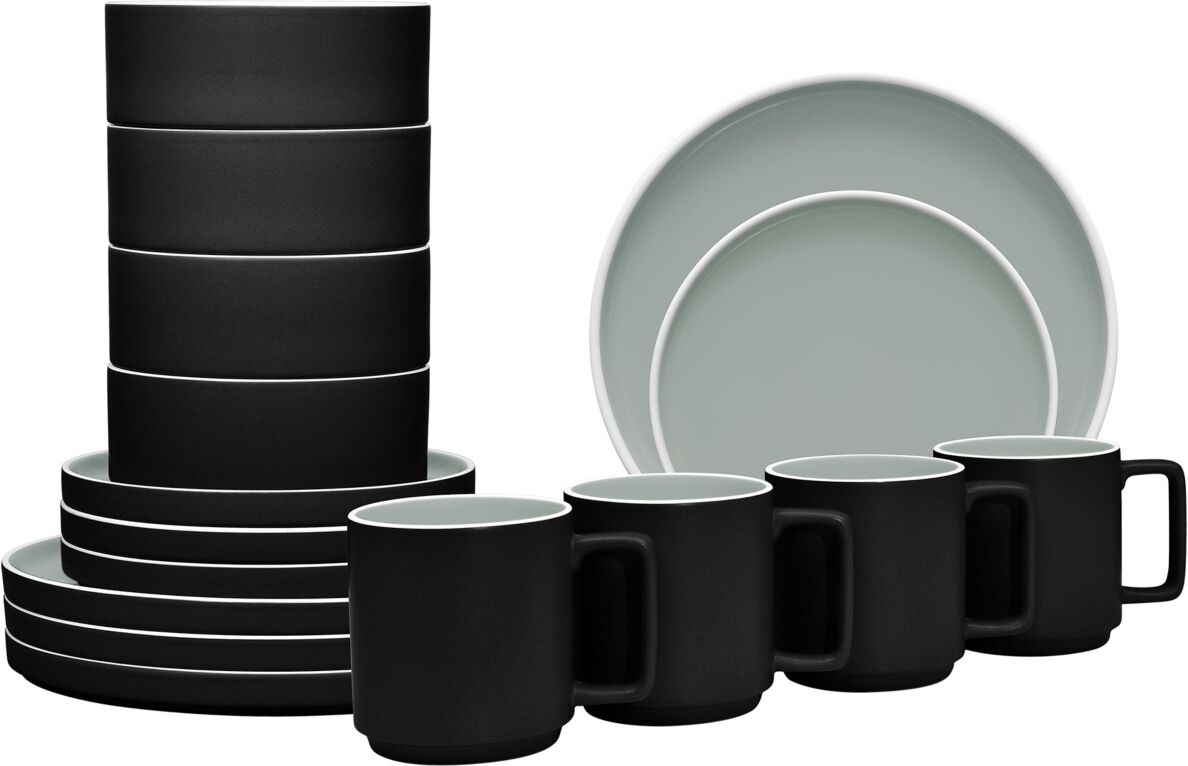 Noritake ColorTrio Stax 16 Piece Dinnerware Set, Service for 4 - Graphite