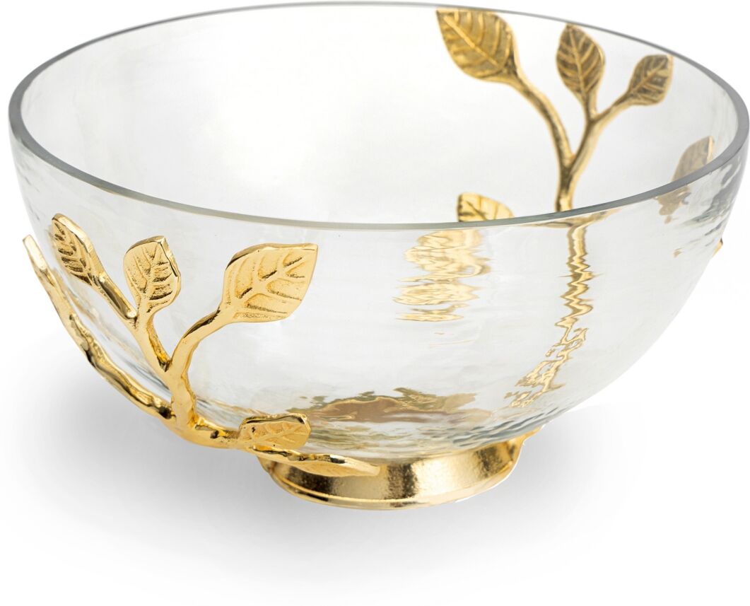 Godinger Signature Collection by Godinger Bird Glass Bowl with Brass Base with Intertwined Gold-Tone Accents on Glass - White