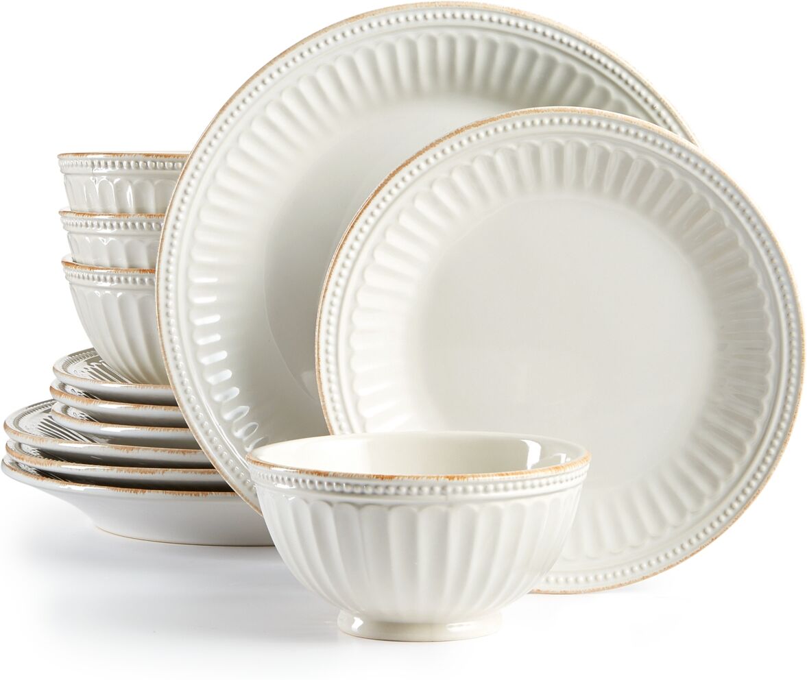 Lenox French Perle Groove Blue 12 Pc. Dinnerware Set, Service for 4, Created for Macy's - White