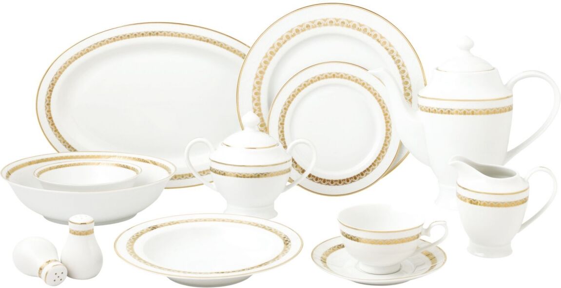 Lorren Home Trends New Bone China 57 Piece Dinnerware Set, Service for 8 - Gold-Tone