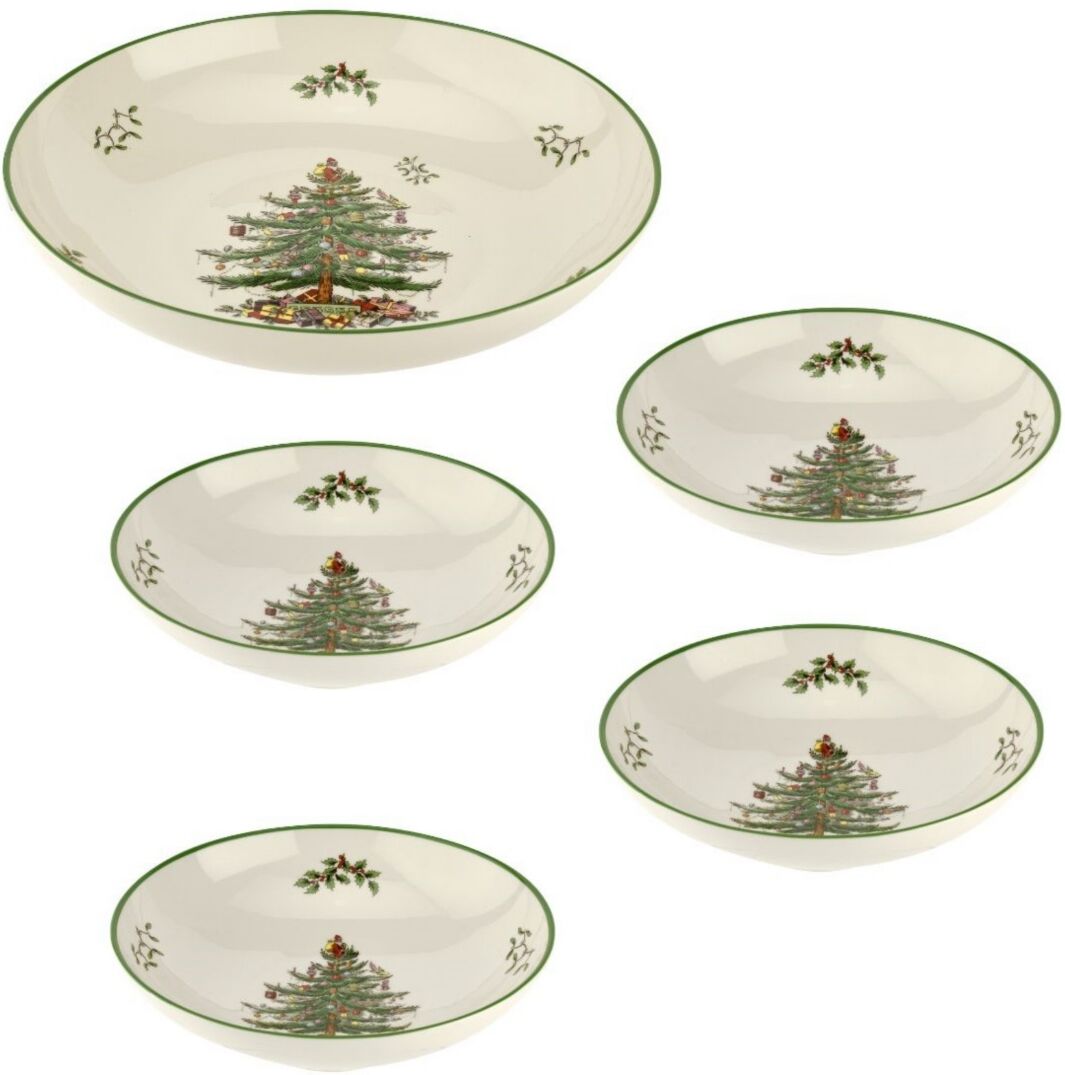 Spode Christmas Tree Pasta Serving Set, 5 Piece - Green