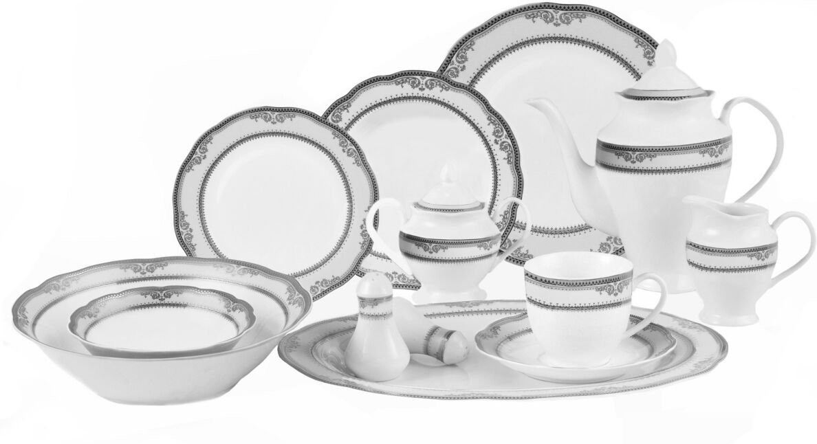 Lorren Home Trends Victoria 57-Pc. Dinnerware Set, Service for 8 - Silver