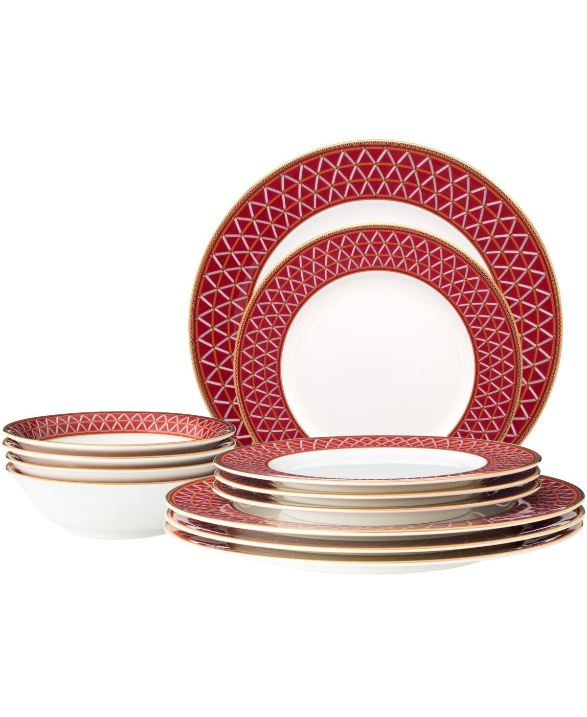 Noritake Crochet 12- Pc Dinnerware Set, Service for 4 - Deep Red And Gold