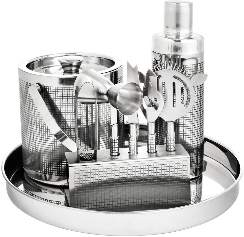 Godinger Signature Collection by Godinger Etched 9 Piece Stainless Barware Set Crafted From High Quality Stainless Steel with a Unique Etched Cross Hatching De