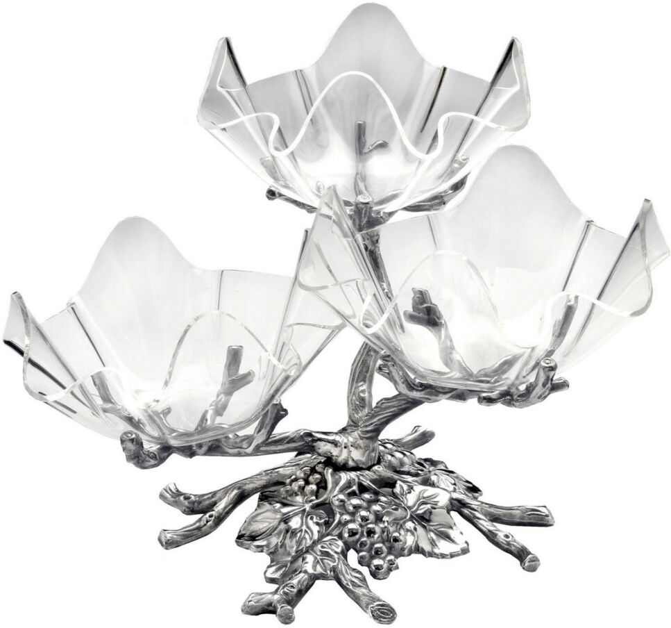 Arthur Court Designs Aluminum Grape Acrylic Bowls 3-Tiered Stand - Silver