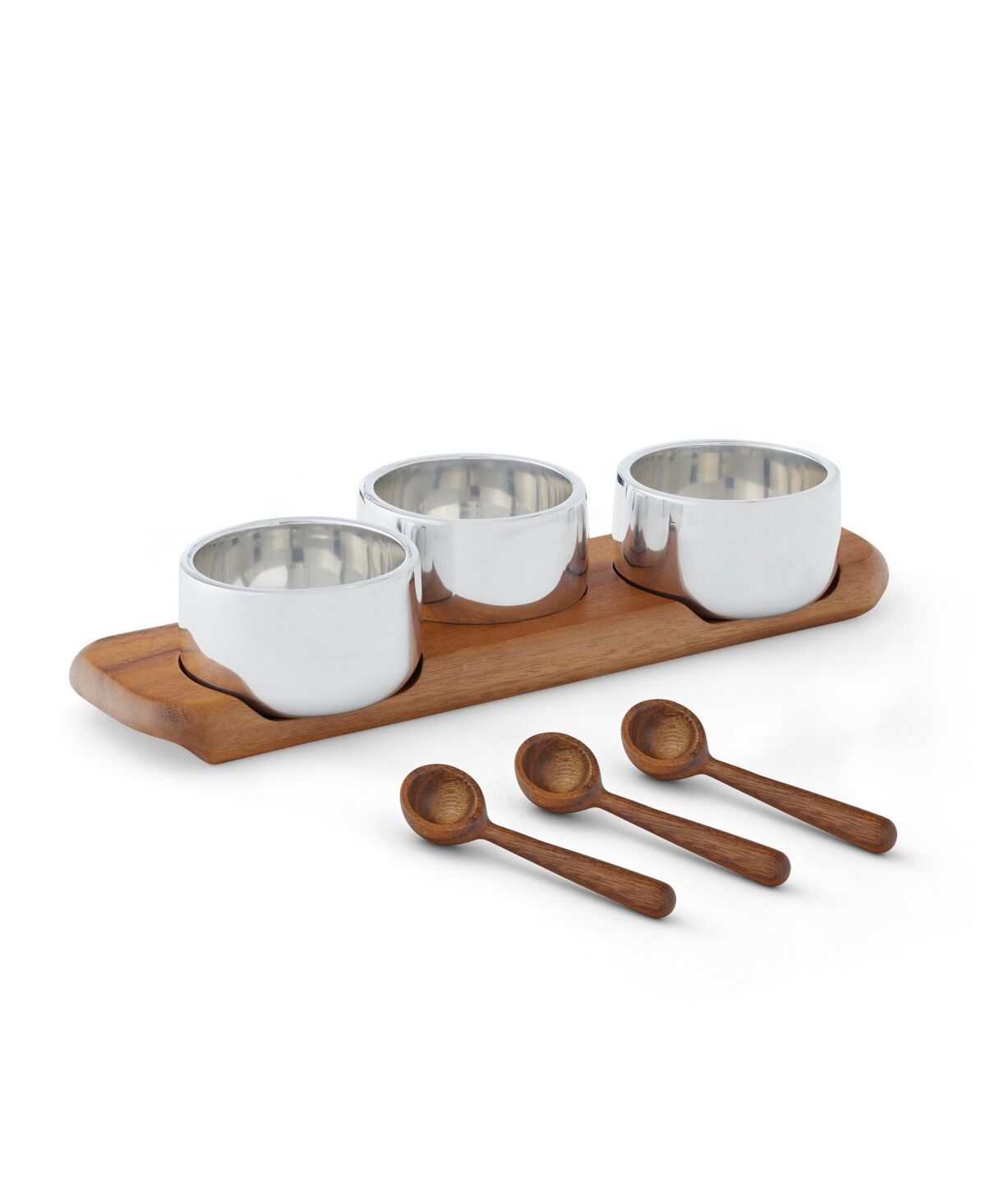 Nambe Condiment Server with Spoons - Borwn/silver