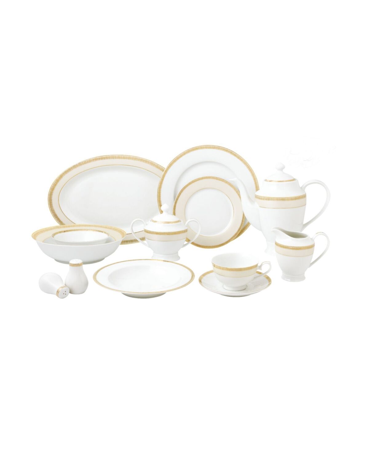 Lorren Home Trends 57 Piece Mix and Match Bone China Dinnerware Set, Service for 8 - Gold-Tone