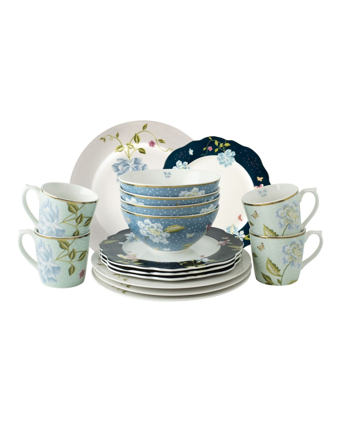 Laura Ashley Heritage Collectables Dinner Set in Gift Box, 16 Pieces - White with Different Colors