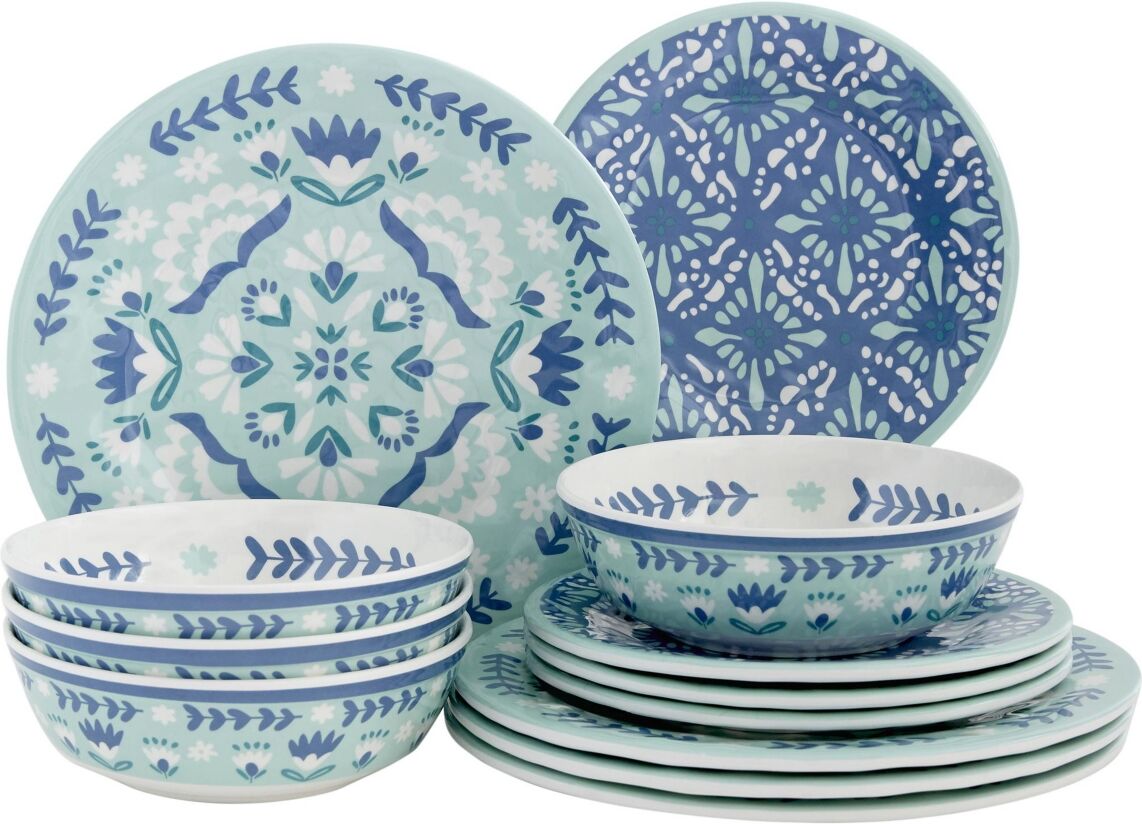 Baumatic Folk Medallion 12 Piece Melamine Dinnerware Set, Service for 4 - Multi