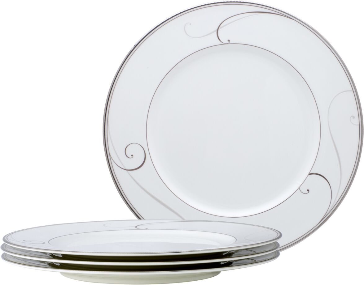 Noritake Platinum Wave Set of 4 Dinner Plates, Service For 4 - White