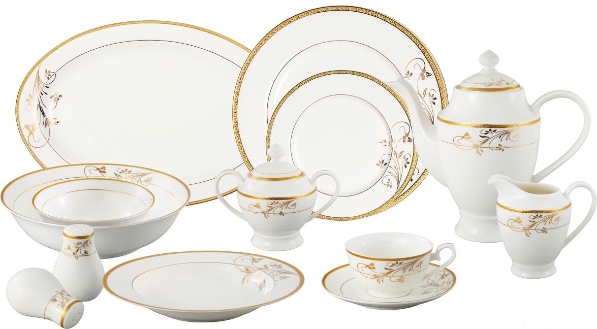 Lorren Home Trends Rosalia 57-pc Dinnerware Set, Service for 8 - Gold