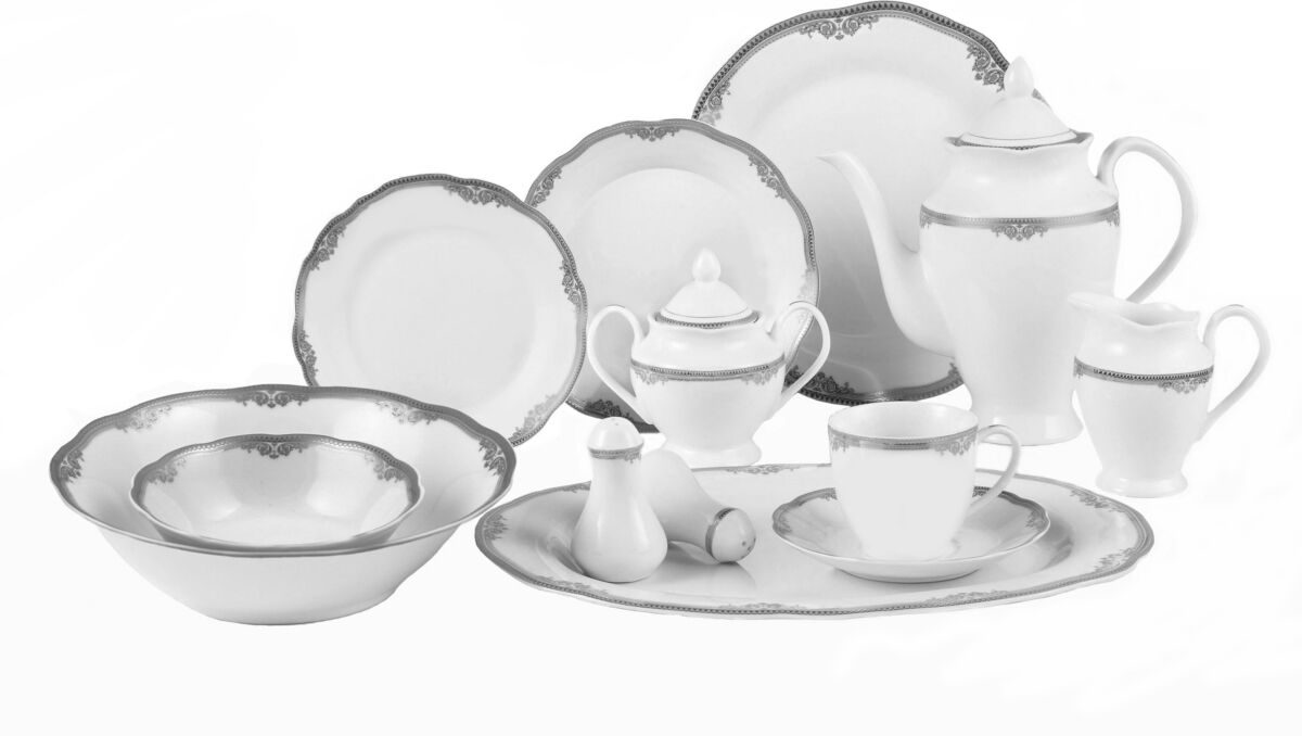 Lorren Home Trends Elizabeth 57-Pc. Dinnerware Set, Service for 8 - Silver