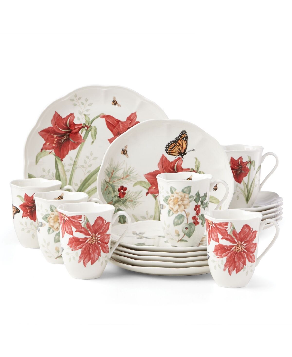 Lenox Butterfly Meadow Holiday 18-pc Dinnerware Set, Service for 6 - White Background With Multi-color Season