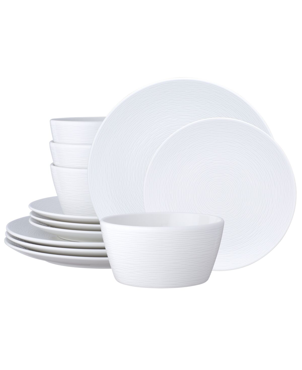 Noritake Swirl Coupe 12 Piece Dinnerware Set, Service For 4 - White