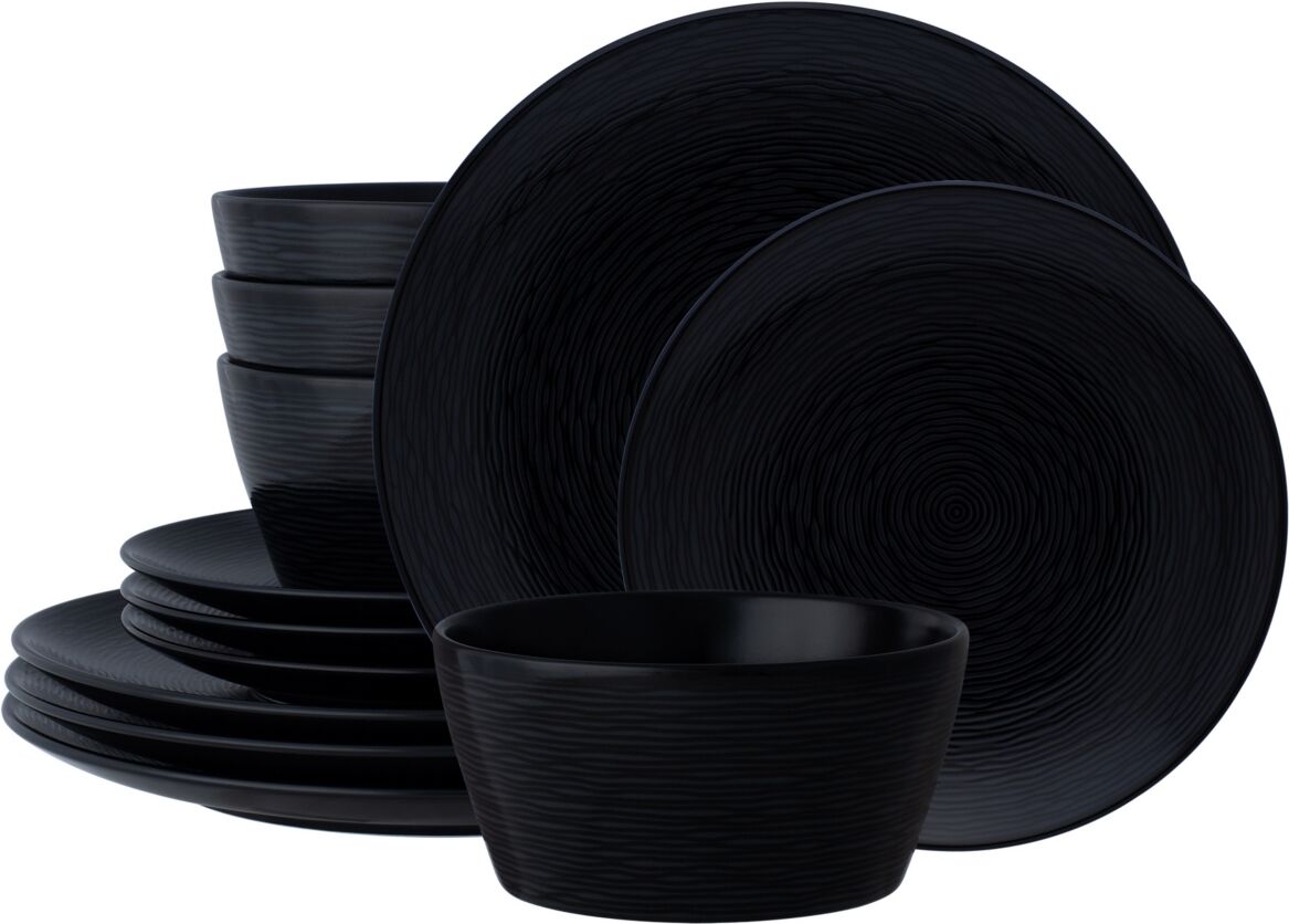 Noritake Swirl Coupe 12 Piece Dinnerware Set, Service For 4 - Black