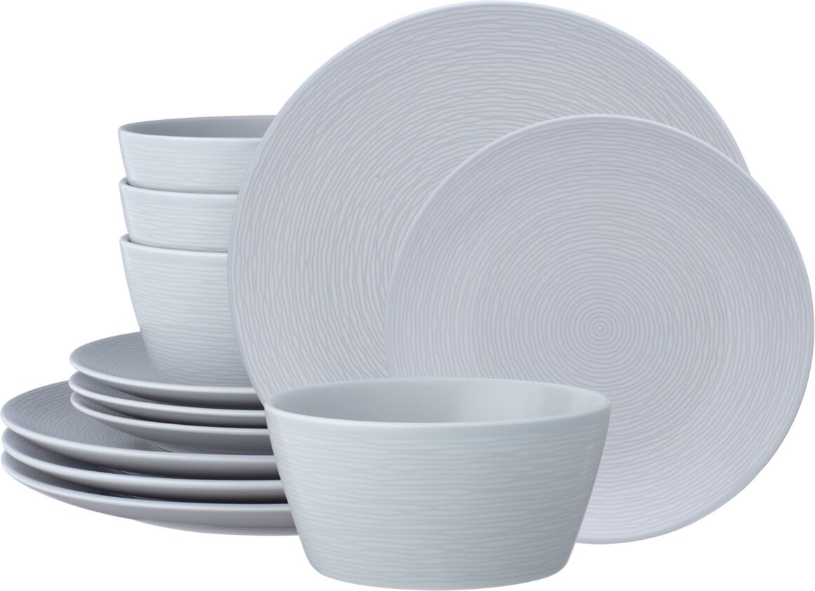 Noritake Swirl Coupe 12 Piece Dinnerware Set, Service For 4 - Gray