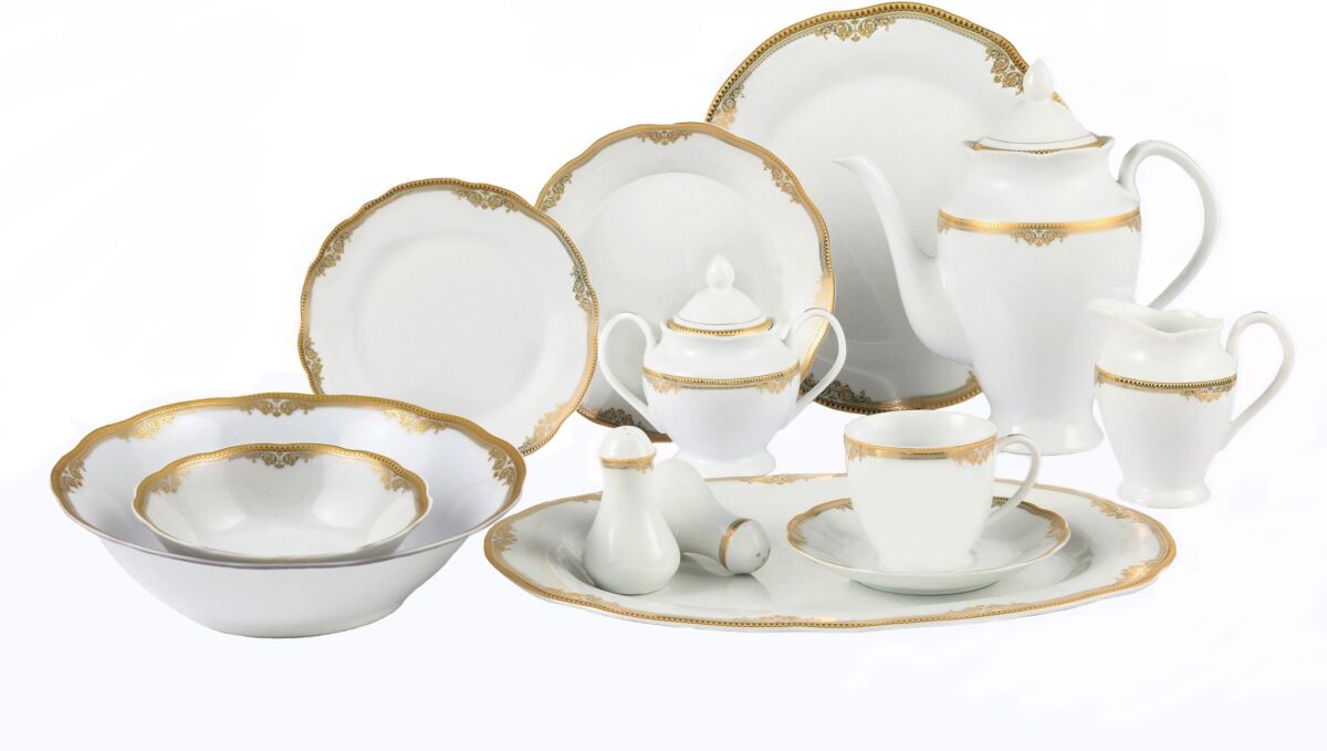 Lorren Home Trends Catherine 57-Pc. Dinnerware Set, Service for 8 - Gold