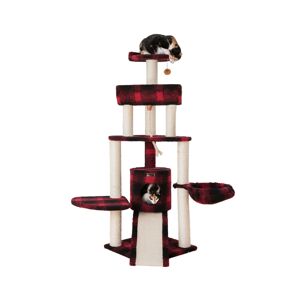Armarkat Real Wood Cat Tree, 4 Levels With Rope, Ramp, Perch, & Condo - Black and Red