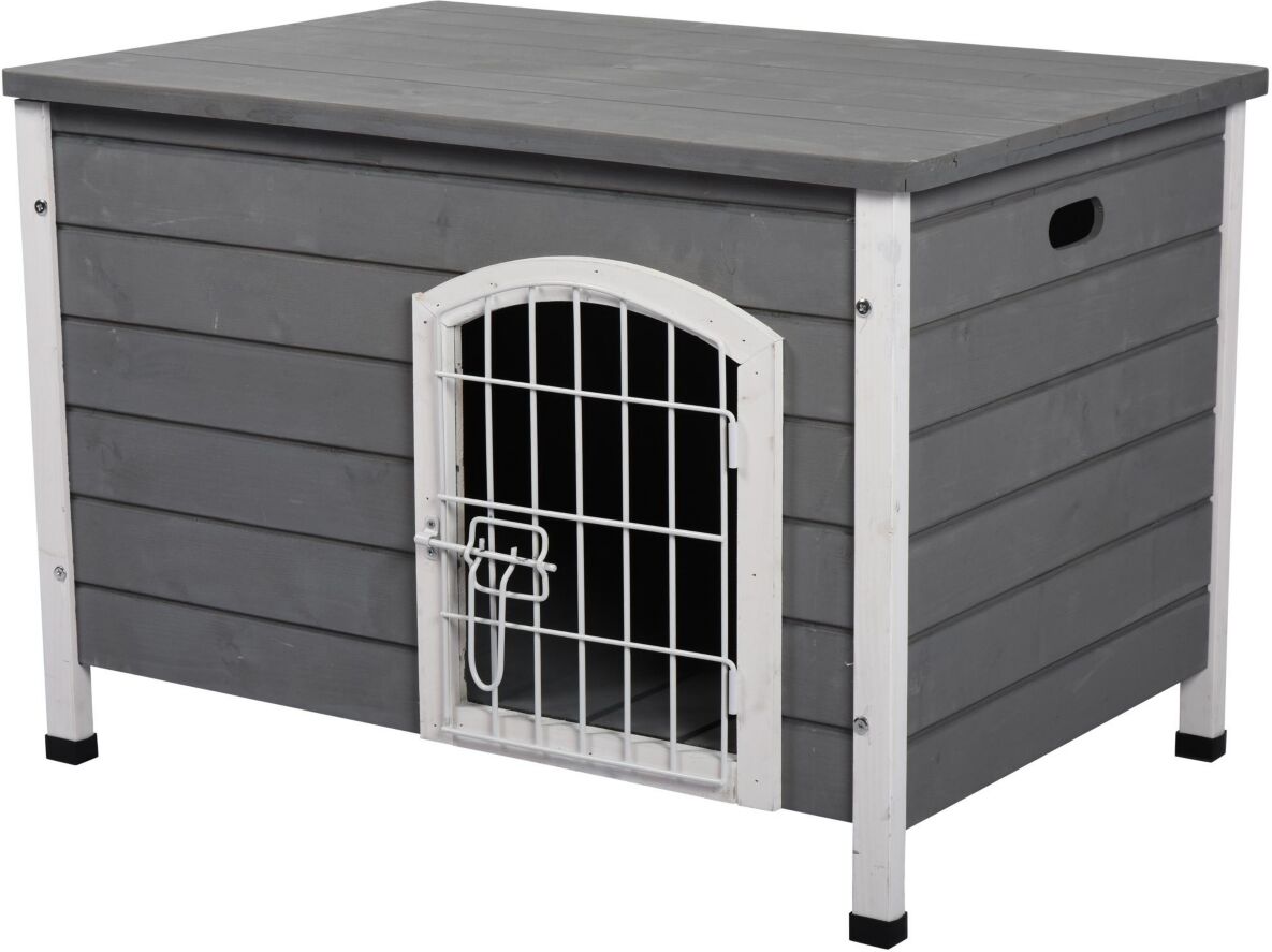 Pawhut Wooden Dog Cage Kennel Lockable Door Small Animal House Gray - Grey