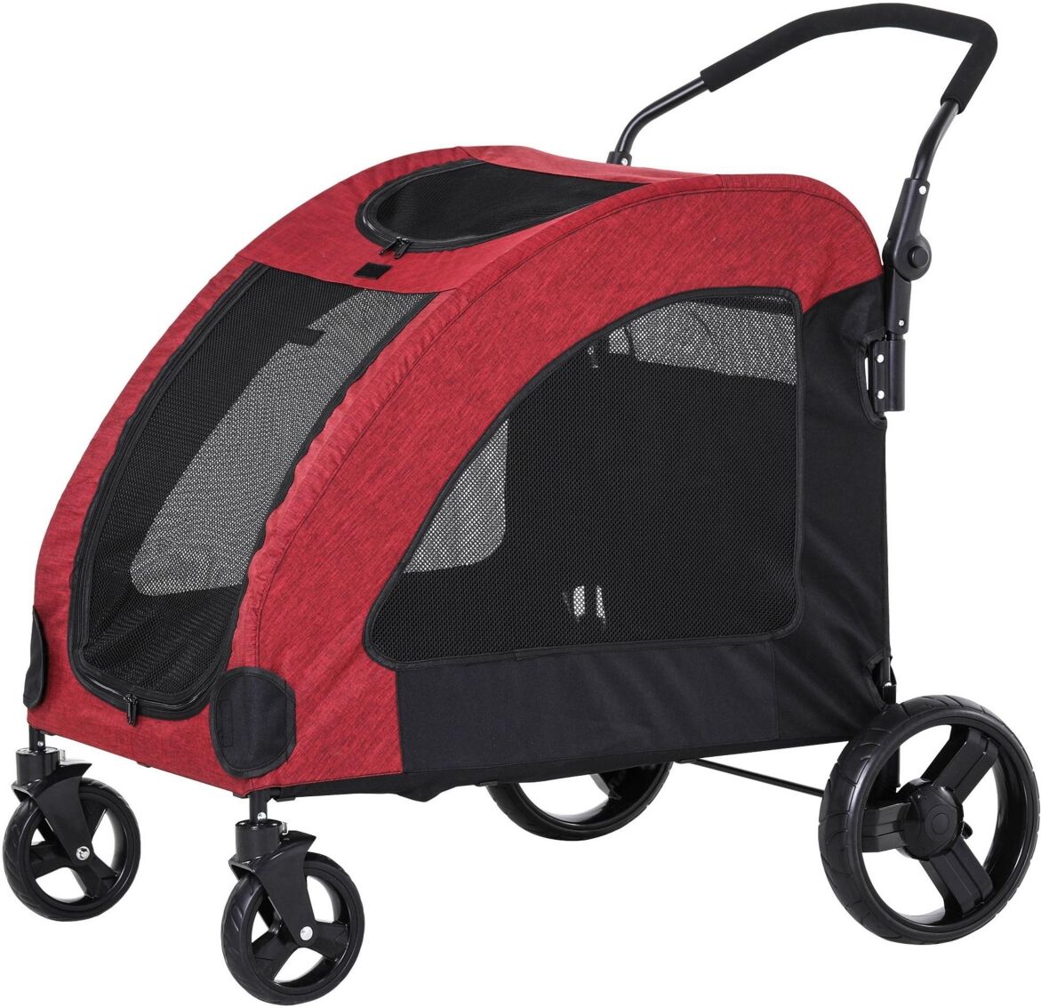 Pawhut Pet Stroller Universal Wheel Ventilated Foldable Medium Size Dogs Red - Red