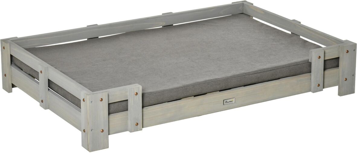 PawHut Large Dog Bed with Soft Sponge Cushion, Wood Dog Bed with Roomy Surface, Elevated and Upraised, Durable Frame, Slate Gray - Grey