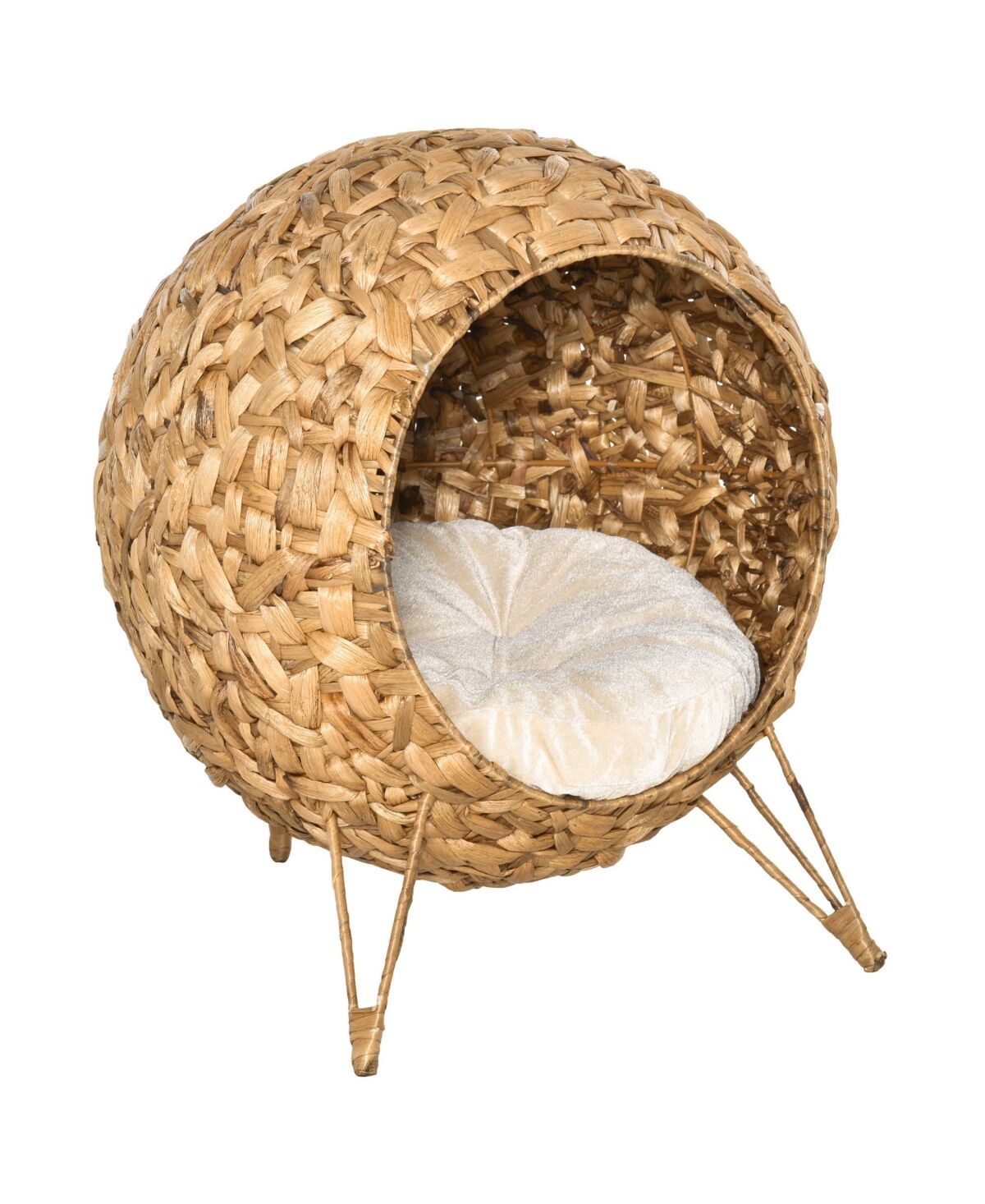Pawhut Rattan Basket Pet Dome and Animal Bed with Metal Tripod Natural - Natural