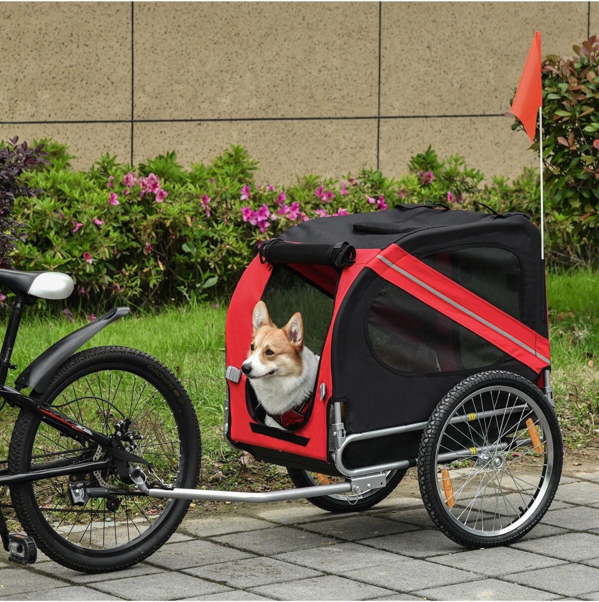 Aosom New Folding Pet Bicycle Trailer Dog Cat Bike Carrier w/ Drawbar Hitch Stroller - Red