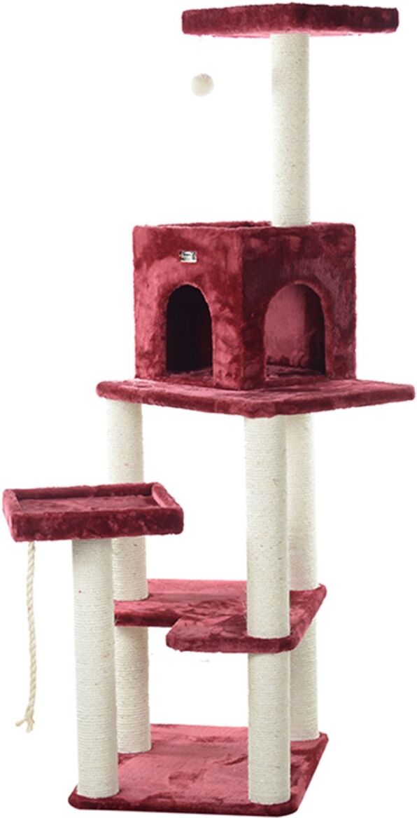 Armarkat Real Wood Cat Tower, Ultra Thick Faux Fur Covered Cat Condo - Burgundy