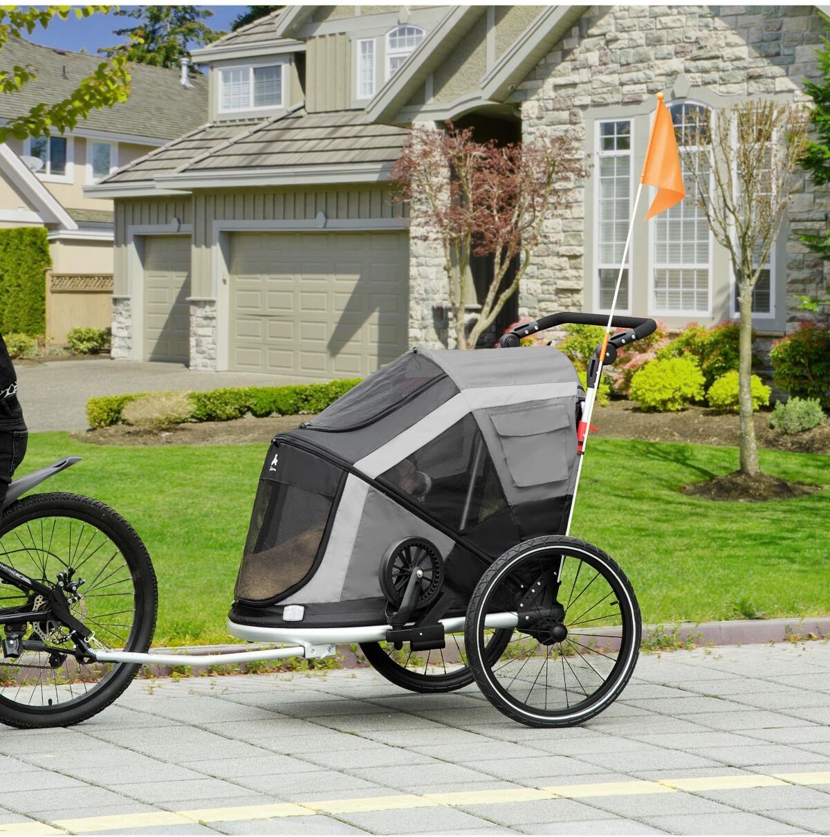 Aosom 2-in-1 Pet Bike Trailer, Dog Stroller, Small Pet Bicycle Cart Carrier with Safety Leash, and Easy Fold Design, Grey - Grey