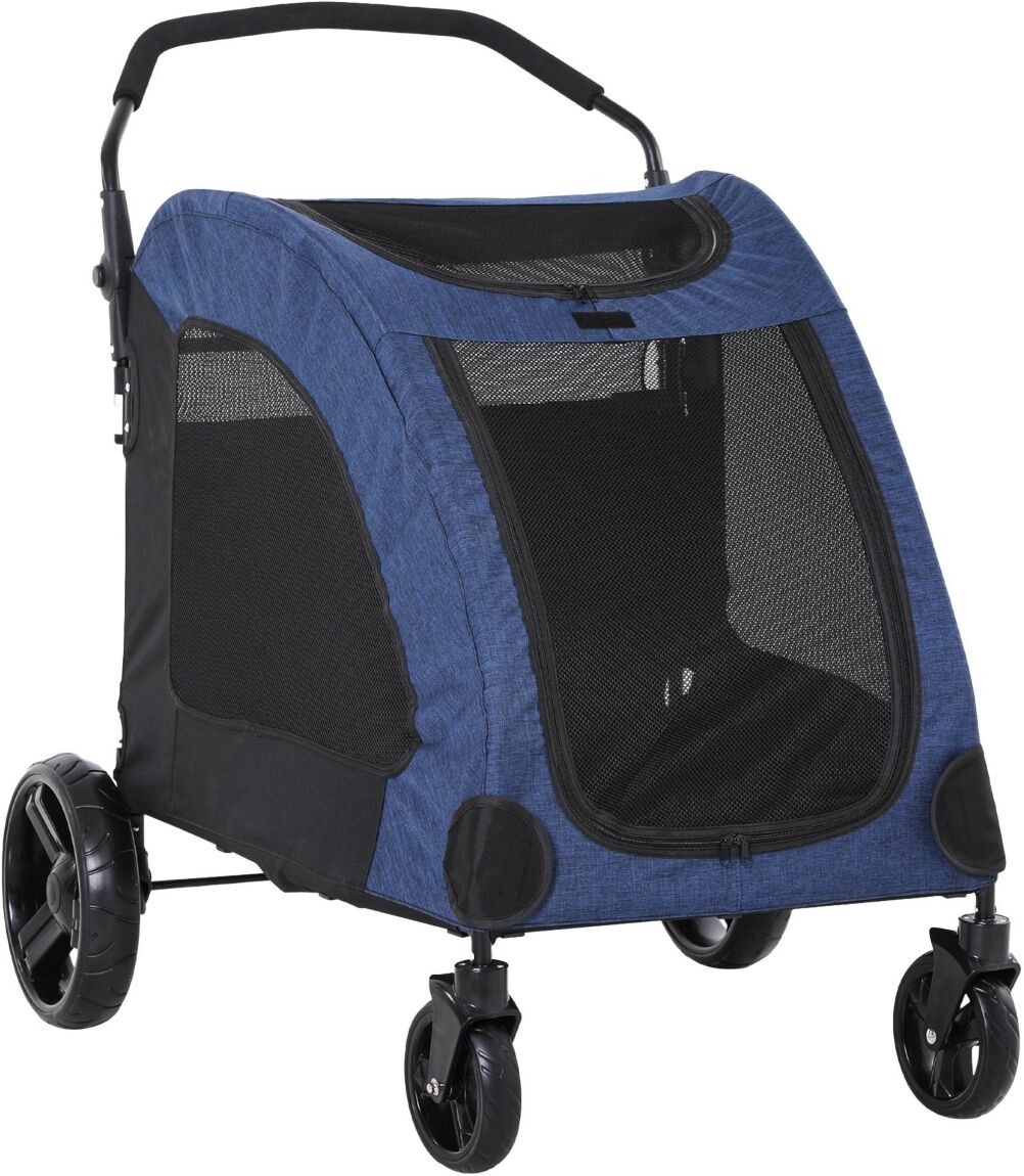 Pawhut Pet Stroller with Storage Foldable for Medium Size Dogs Blue - Blue